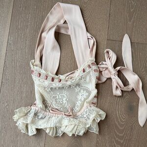 For Love and Lemons Charlotte Lace Top in Cream and Pink